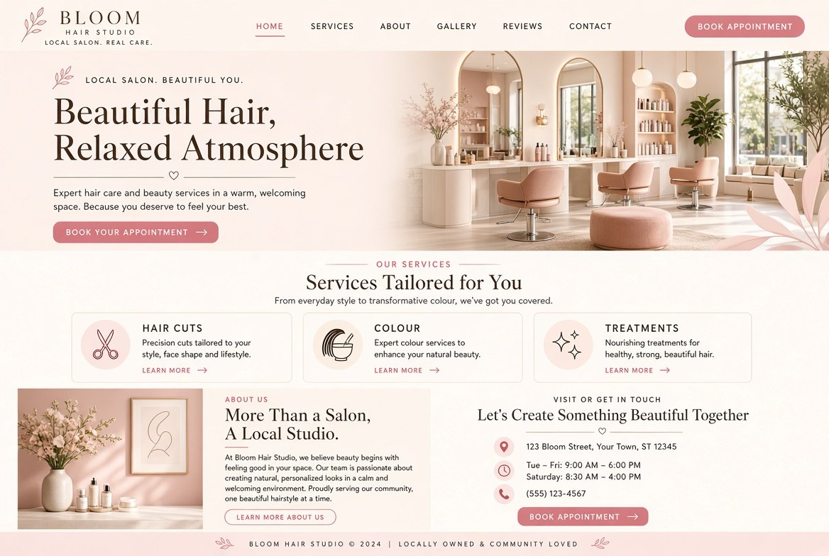 Bloom Hair Studio example website